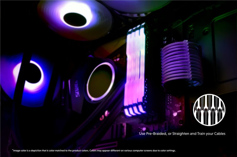 LINKUP - AVA 30cm PSU Cable Extension Sleeved Custom Mod GPU PC Braided w/Comb Kit - Compatible with RTX3090 | 1 x 24 P (20+4) | 2 x 8 P (4+4) CPU | 3 x 8 P (6+2) GPU Set | 300mm - Purple - Image 3